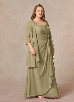 Azazie Weisz Mother of the Bride Dresses Moss Green A-Line Square Neckline Pleated Chiffon Dress image9