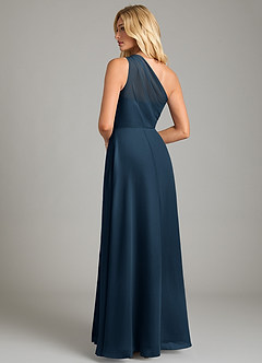 Azazie Phaedra Bridesmaid Dresses Dark Navy A-Line One Shoulder Chiffon Dress image2
