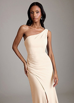 Azazie Madelyn Bridesmaid Dresses White Alabaster Mermaid One Shoulder Chiffon Convertible Dress image7