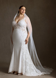 Azazie Estephanie Robes de mariée Robe Sirène en Crêpe Élastique Sequins Blanc De Diamant image11