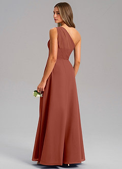 Azazie Phaedra Bridesmaid Dresses Auburn A-Line One Shoulder Chiffon Dress image7