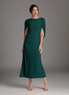 Azazie Bellona Mother of the Bride Dresses Pine Sheath Boatneck Luxe Knit Dress image7