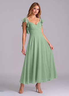 Azazie Leilani Bridesmaid Dresses Matcha A-Line Ruched Chiffon Dress image3