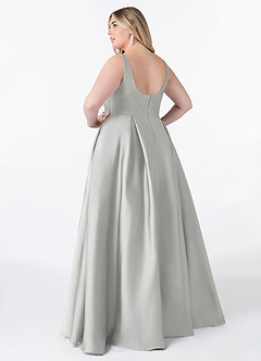 Azazie Neve Bridesmaid Dresses Silver Ball-Gown with Pockets Stretch Satin Dress image8