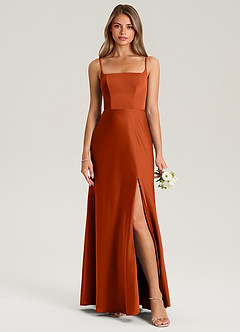 Azazie Lidia Robes de demoiselle d'honneur Robe Sirène en Satin extensible Fente Latérale Paprika image5