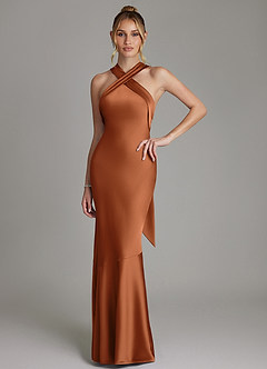 Azazie Reign Bridesmaid Dresses Copper Mermaid Pleated Stretch Satin Dress image1