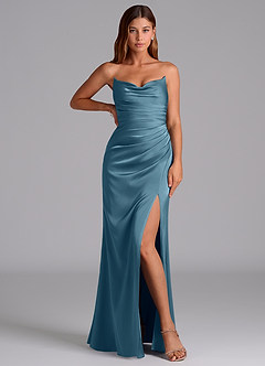 Azazie Claudelle Robes de demoiselle d'honneur Robe Sirène en Satin extensible Sans bretelle Bermude image5