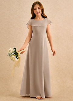 Azazie Kittie Girls Formal Flower Girl Dresses Taupe A-Line Chiffon Dress image1