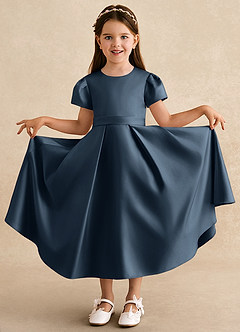 Azazie Princess Robe Demoiselle D'honneur Fillette Robe Trapèze en Mat Satiné Plissée Neptune image3