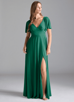 Azazie Kimber Schlussverkauf A-Linie mit Taschen Gittergewebe Kleid Smaragd image3