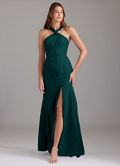 Azazie Rue Bridesmaid Dresses Pine A-Line Pleated Floral Burnout Dress image1