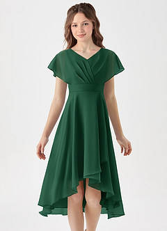 Azazie Graciela Junior Dark Green A-Line Pleated Chiffon Dress image3