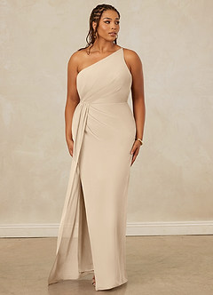 Christian Siriano Bridal for Azazie 1003 Bridesmaid Dresses Champagne Sheath One Shoulder Chiffon Dress image10