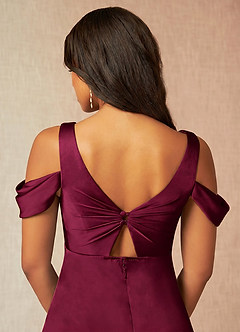 Azazie Rhea Maternity Bridesmaid Dresses A-Line Off-The-Shouler Pleated Stretch Satin Floor-Length Dress image7