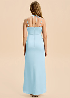 Azazie Nova Junior Sky Blue Sheath Pleated Stretch Satin Dress image2