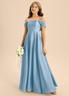 Azazie Rowena Junior Powder Blue A-Line Bow Stretch Satin Dress image7