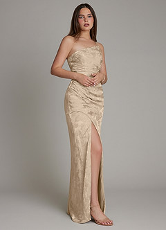 Azazie Mishka Brautjungfernkleider Etui One-Shoulder Blumen-Jacquard Kleid Taupe Jacquard image4