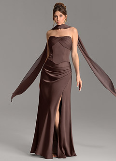 Azazie Nicki Bridesmaid Dresses Ganache Sheath Corset Stretch Satin Dress image3