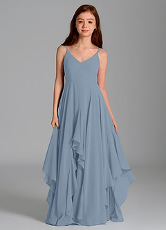Azazie Karan Junior Dusty Blue A-Line Chiffon Dress image4