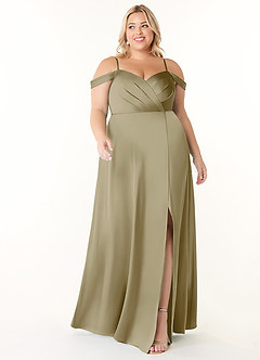 Azazie Ocean Bridesmaid Dresses Moss Green A-Line V-Neck Pleated Stretch Satin Dress image6