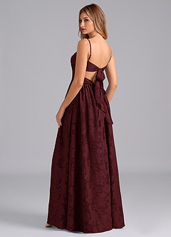 Azazie Zeya Bridesmaid Dresses Cabernet A-Line Bow Floral Burnout Dress image1