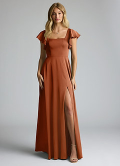 Azazie Bondi Bridesmaid Dresses Copper A-Line Bow Stretch Satin Dress image5
