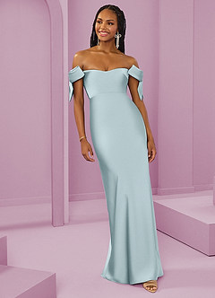 Barbie ♥ Azazie Jurken voor bruidsmeisjes Converteerbaar Jurk van Stretch Satijn met Kolom Off the Shoulder De Nevel image4