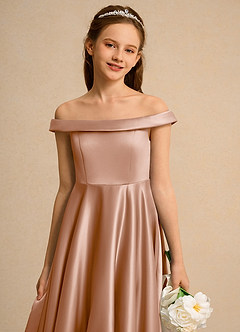 Azazie Teeny Junior Formal Flower Girl Klänningar Klä A-Line i Matt satäng Plisserad image7