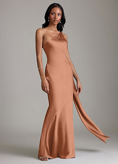 Azazie Galinda Suknie dla druhen Syrena Jedno ramię Satyna elastyczna Do ziemi Sukienka image5