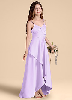 Azazie Prisha Junior Lilac A-Line Pleated Stretch Satin Dress image1