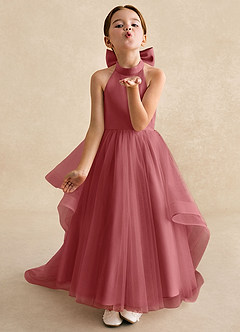 Azazie Bev Flower Girl Dresses Antique Rose A-Line Convertible Tulle Dress image4