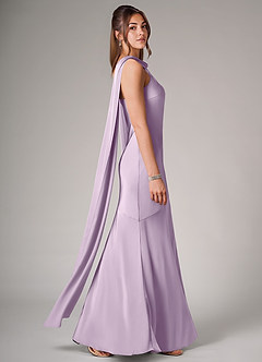 Azazie Kinsley Bridesmaid Dresses Frosted Lilac Mermaid Side Slit Stretch Satin Dress image6