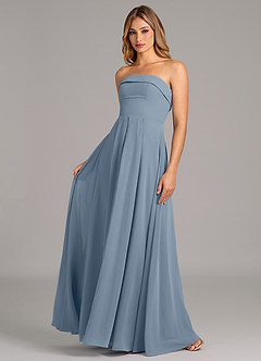 Azazie Lucienne Vestidos de damas de honor Vestido de Azul Polvoriento de Gasa de Corte en A Convertible con Sin tirantes image1