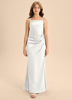 Azazie Renna Junior Linia A Pofałdowany Satyna elastyczna Długość podłogi Młodsza druhna Sukienka image6