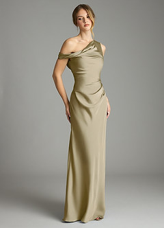 Azazie Emerson Bridesmaid Dresses Moss Green Mermaid Off the Shoulder Stretch Satin Dress image5
