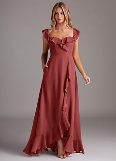 Azazie Lyra Bridesmaid Dresses Terracotta A-Line Chiffon Convertible Dress image3