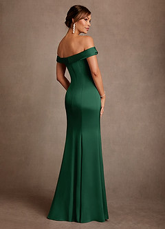 Azazie Boone Abiti per la Madre della Sposa Abito Sirena in Raso Elasticizzato a Spalla Scoperta Verde Scuro image3