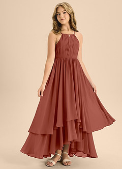 Azazie Elliora Junior Auburn A-Line Pleated Chiffon Dress image3