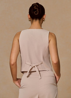 front Margaret Tan Cotton Linen Blend Vest