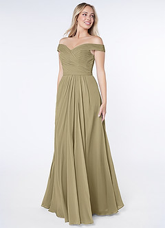 Azazie Audrianna 신부 들러리 드레스 A라인 오프 더 숄더 쉬폰 바닥 길이 드레스 image2