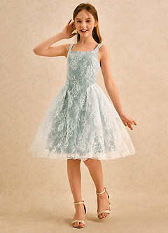 Azazie Cubbie Girls Formal Flower Girl Dresses Silver Sage A-Line Lace Dress image1