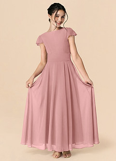 Azazie Payton Dusty Rose A-Line Bow Chiffon Dress image3