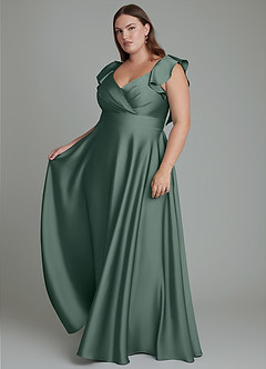 Azazie Leilani Brautjungfernkleider A-Linie Gestreift Stretch-Satin Kleid Seemoos image4