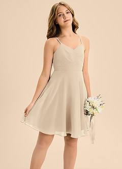 Azazie Avelina Junior Champagne A-Line Pleated Chiffon Dress image5