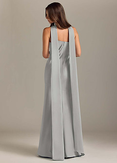 Azazie Kinsley Vestidos de madrinha de casamento Vestido Prata de Cetim elástico de sereia com Fenda Lateral image2