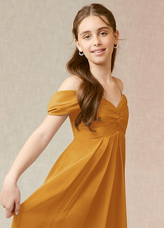 Azazie Kaitlynn Junior Butterscotch A-Line Off the Shoulder Chiffon Dress image6