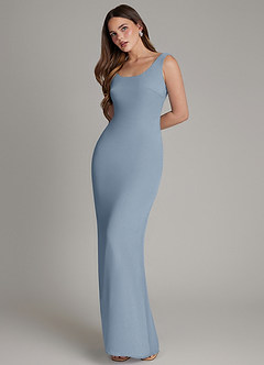 Azazie Hadley Bridesmaid Dresses Dusty Blue Mermaid Pleated Chiffon Dress image4