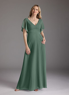 Azazie Alessa Mother of the Bride Dresses Sea Moss A-Line V-Neck Pleated Chiffon Dress image3