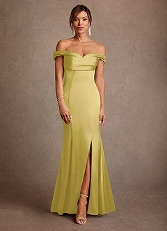 Azazie Boone Abiti per la Madre della Sposa Abito Sirena in Raso Elasticizzato a Spalla Scoperta Canarino image2
