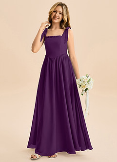 Azazie Delia Junior Abito A-Line in Chiffon Fiocco Uva image4